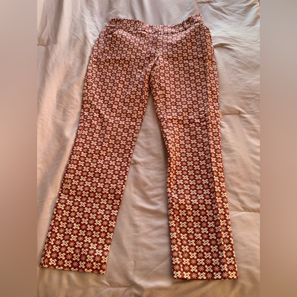 LOFT Marissa Fit Skinny Maroon Print Pants Size 4.